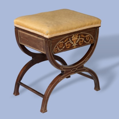 An Inlaid Curule Form Piano Stool